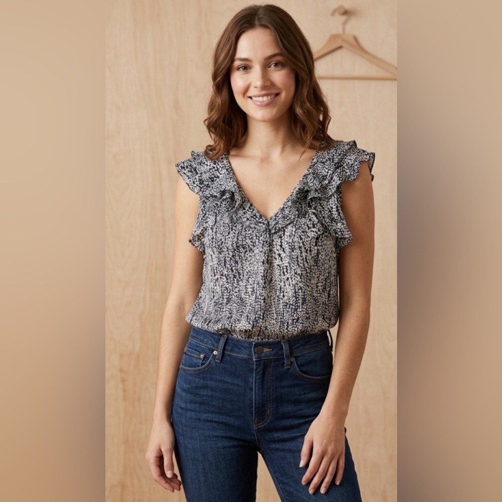 Anthropologie Leifsdottir Black and Cream Patterned Blouse